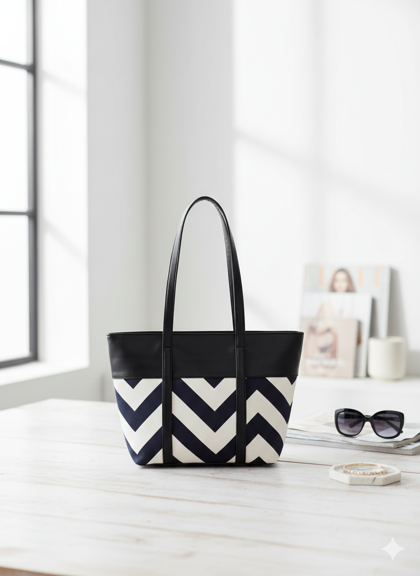 Chevron Detail Tote Bag with Faux Leather Finish ASH-CR-061