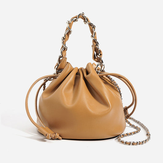 Bucket Crossbody Bag with Pleated Drawstring