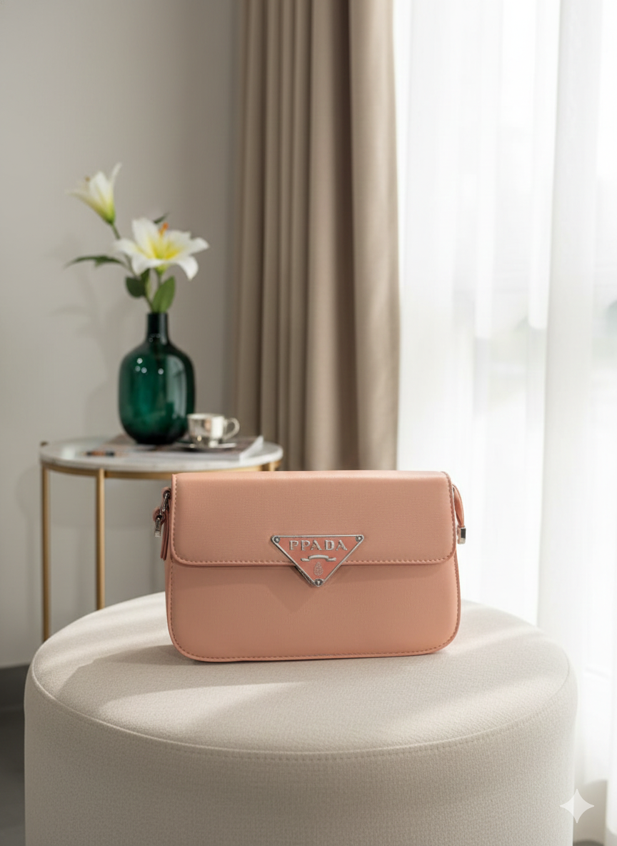 "Elegant Mauve Pink Saffiano Leather Shoulder Bag ASH-CR-099