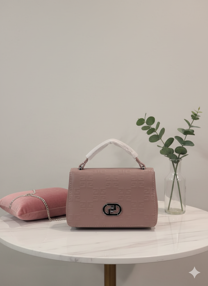 Elegant Monogram Embossed Beige Handbag ASH-CT-095