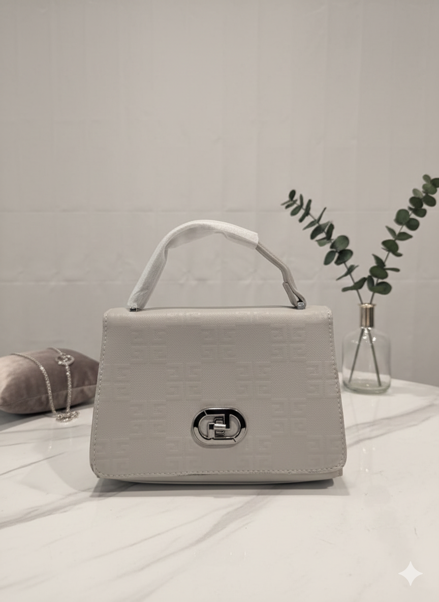 Elegant Monogram Embossed Beige Handbag ASH-CT-095