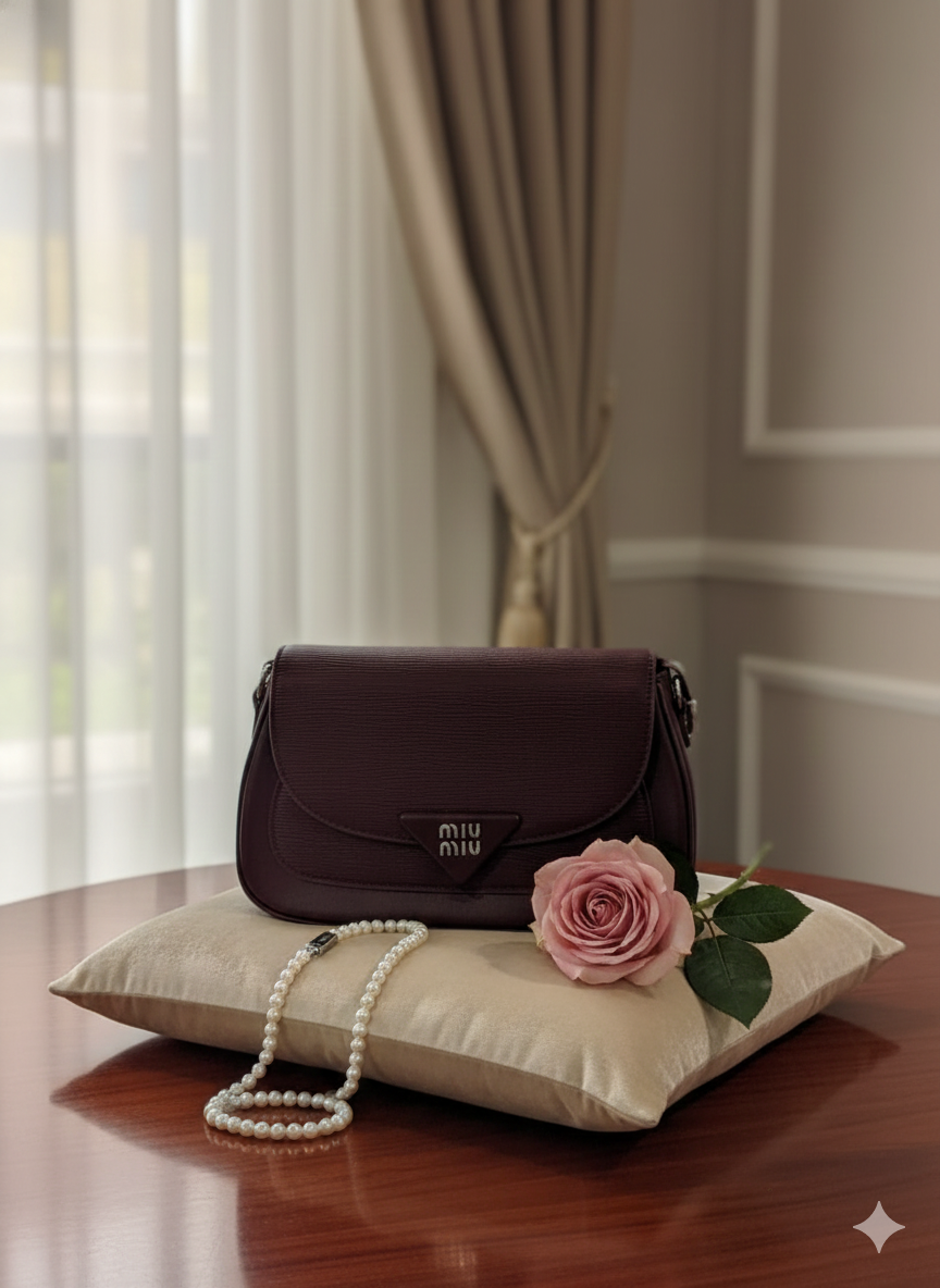 Elegant Miu Miu Maroon Leather Crossbody Bag ASH-CR-098