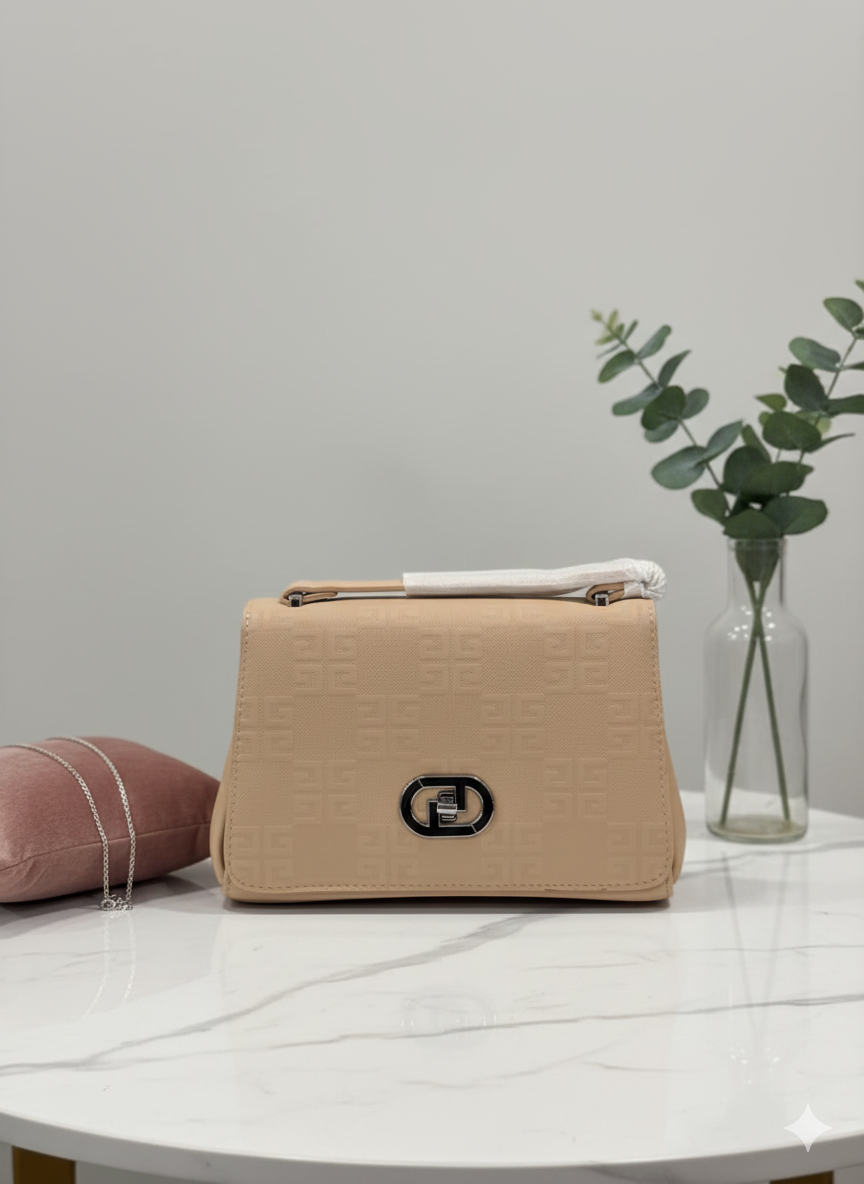Elegant Monogram Embossed Beige Handbag ASH-CT-095