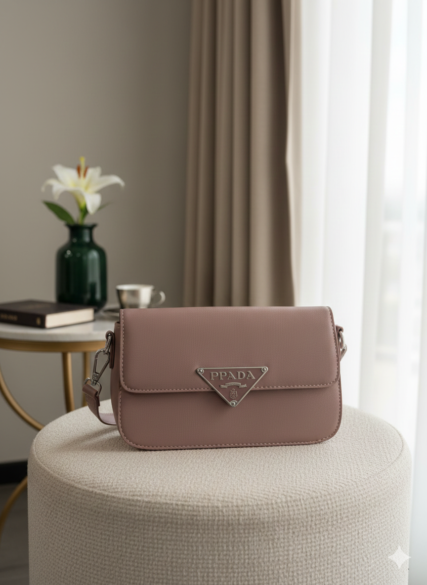 "Elegant Mauve Pink Saffiano Leather Shoulder Bag ASH-CR-099