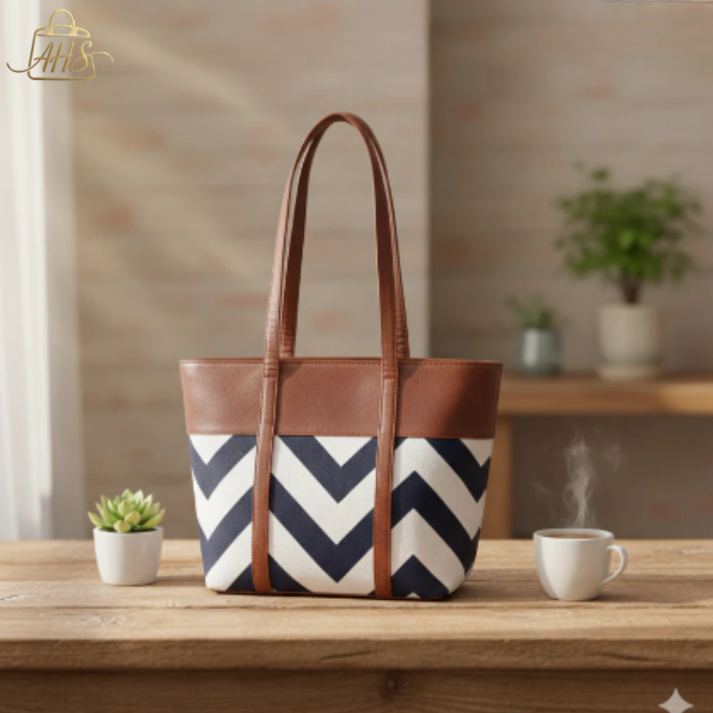 Chevron Detail Tote Bag with Faux Leather Finish ASH-CR-061